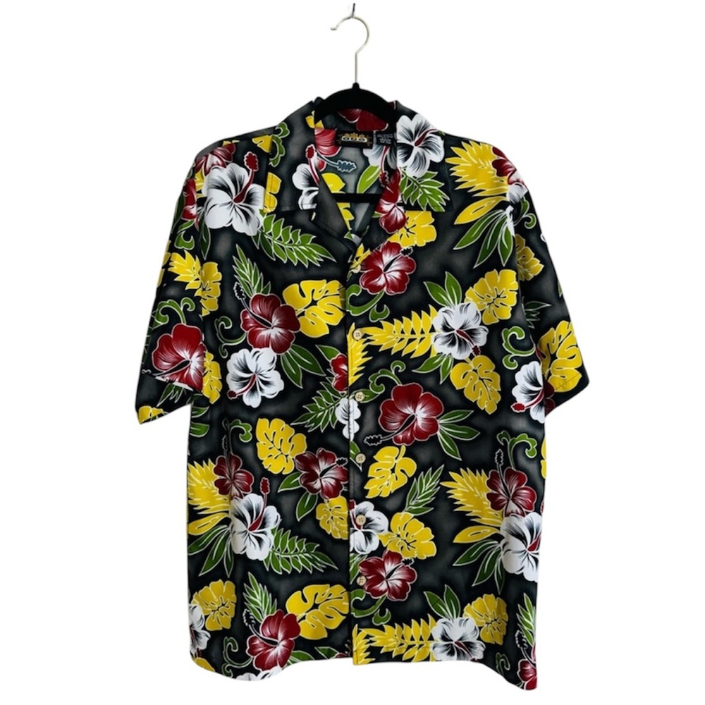 ODO Men Medium Floral Hawaiian Multicolor Vintage‎ Button Front Shirt
